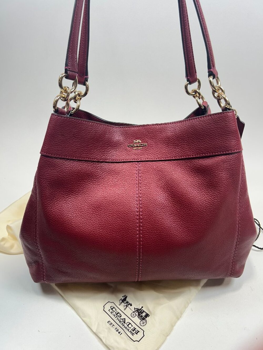 NWT COACH Pebble Leather Lexy Shoulder Bag Cherry w/Dust Bag $495